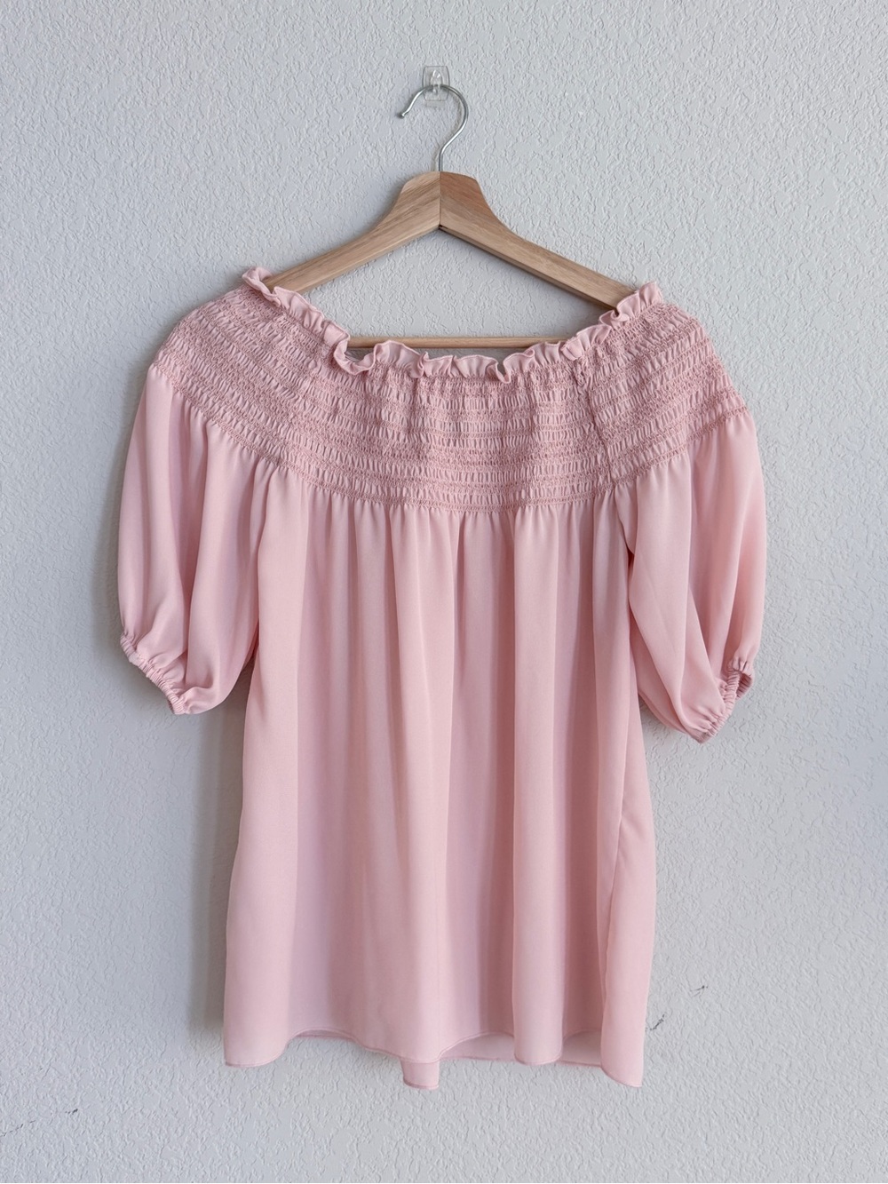 Women's Pink Off-Shoulder Smocked Blouse